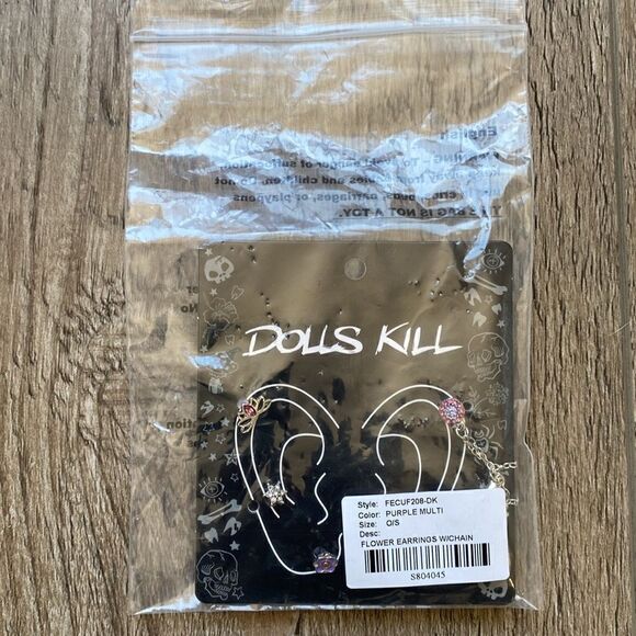 Dolls Kill Multi Piercing Whimsical Stud Earrings w Chain Drop Crystal Earrings - Picture 4 of 4